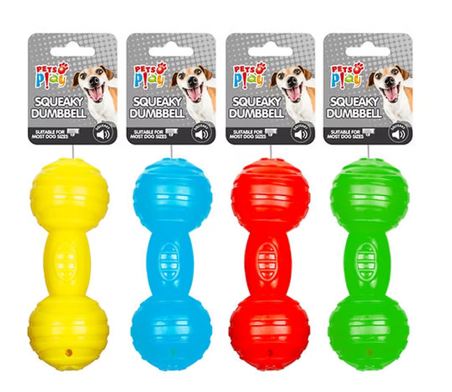 Squeaky Ribbed Dumbbell Dog Toy