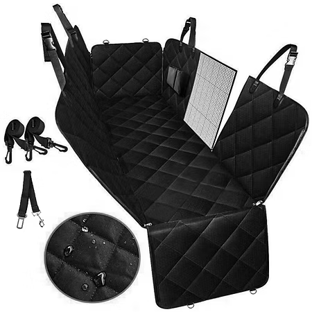 Dog Car Seat Cover Heavy Duty 600D Waterproof Pet Mat Rear Back Seat Hammock - Black.